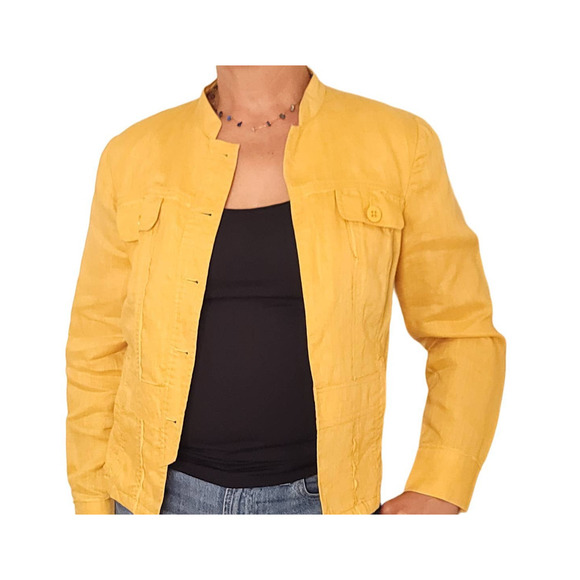 Coldwater Creek “Celebrate Your Spirit” Yellow Linen Jacket, Sz 8 Linen - Picture 1 of 9